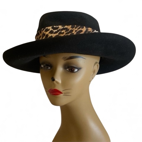 Vintage BOLLMAN HAT Co. 100% Wool & Doeskin Fedora Black w Animal Print Sash OS